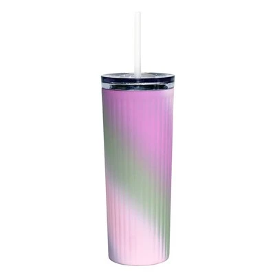 Despojar el vaso recto delgado con tapa y paja
